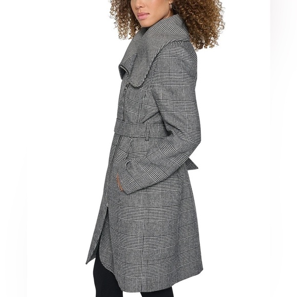 KARL LAGERFELD PARIS Women's Houndstooth Wrap Coat - Picture 3 of 9